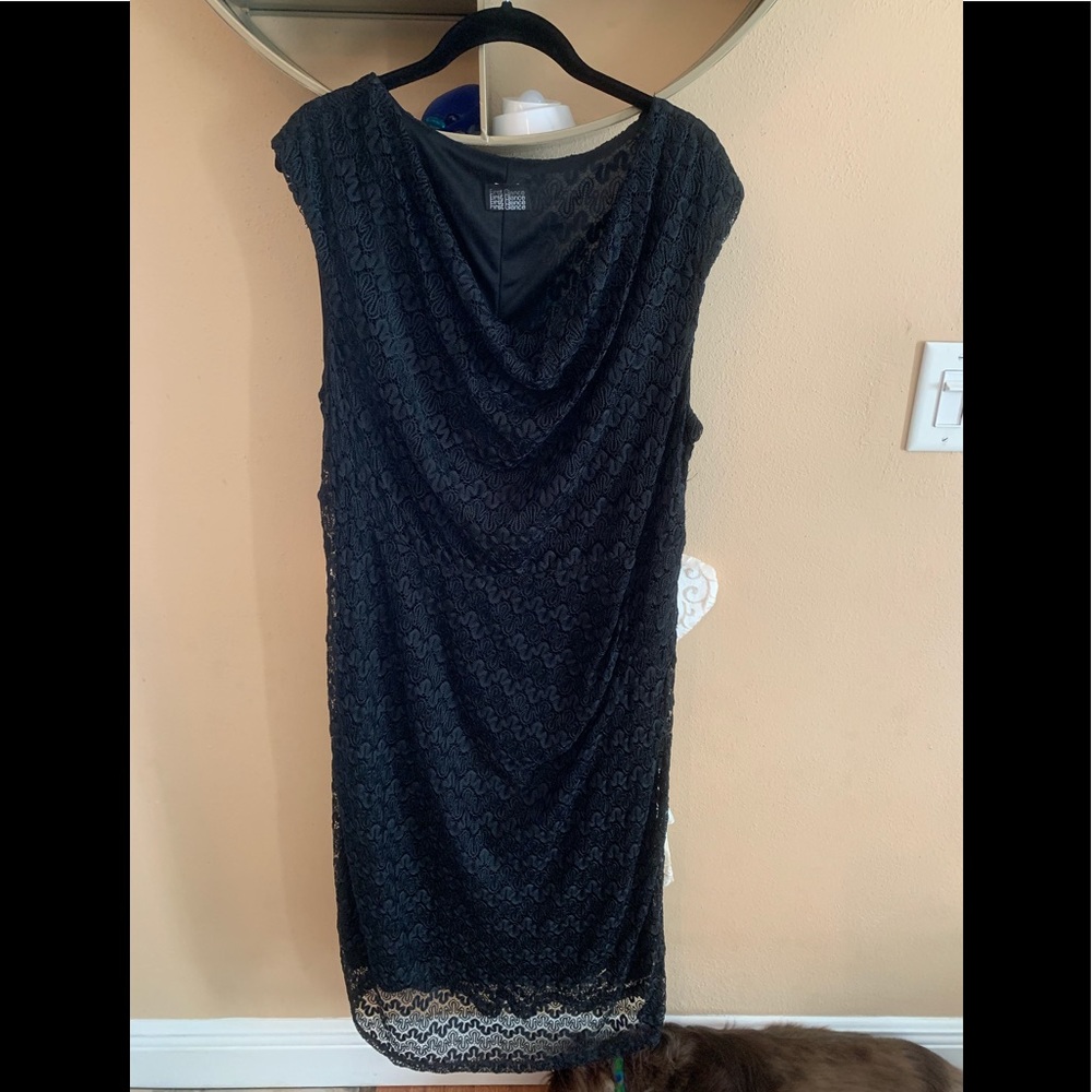 Black Lace Drape Neck Dress